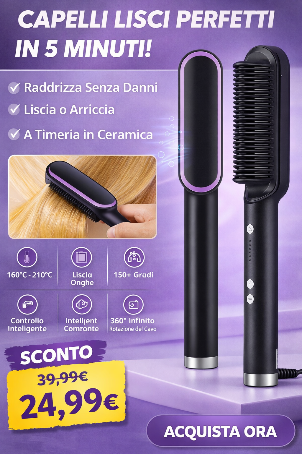 Capelli Perfetti in 5 Minuti – Spazzola Lisciante Ionica